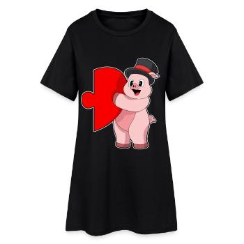 Schwein Bräutigam Herz Hochzeit - Frauen T-Shirt-Kleid - Schwarz - Vorne