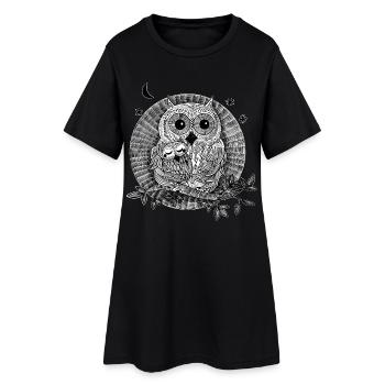 Eulen Illustration schwarzweiß - Frauen T-Shirt-Kleid - Schwarz - Vorne