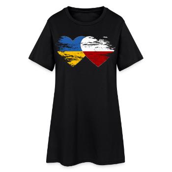 Ukraine Polen Flagge used Herz - Frauen T-Shirt-Kleid - Schwarz - Vorne