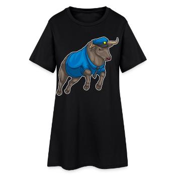 Stier Polizist Polizeimütze Polizei - Frauen T-Shirt-Kleid - Schwarz - Vorne