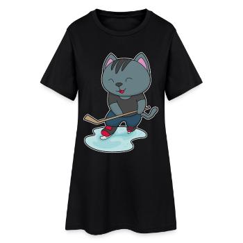 Cat Hockey sur glace Bâton de hockey sur glace - Robe T-shirt Femme - noir - Devant
