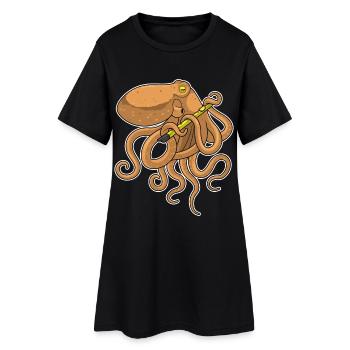 Octopus Musicien Flûte Musique - Robe T-shirt Femme - noir - Devant