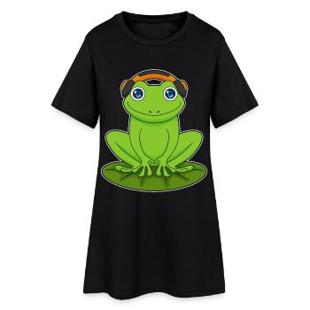 Frosch Kopfhörer Musik - Frauen T-Shirt-Kleid - Schwarz - Vorne