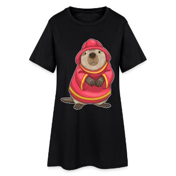 Biber Feuerwehrmann Feuerwehr - Frauen T-Shirt-Kleid - Schwarz - Vorne
