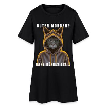 Katze im Hoodie Neon Outline - Frauen T-Shirt-Kleid - Schwarz - Vorne