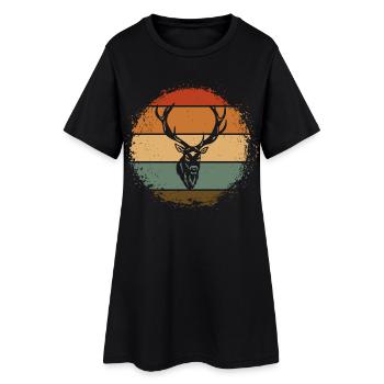 Hirsch - Frauen T-Shirt-Kleid - Schwarz - Vorne