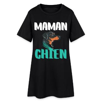 Maman Chien Portrait Énergique - Robe T-shirt Femme - noir - Devant