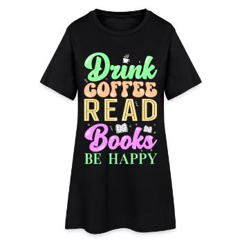 Lire des livres sur le café - Robe T-shirt Femme - noir - Devant