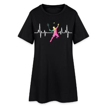 Badminton Herzschlag Bunt - Frauen T-Shirt-Kleid - Schwarz - Vorne