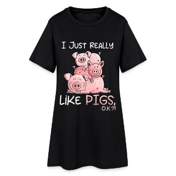 I Just Really Like Pigs Schweine Motiv - Frauen T-Shirt-Kleid - Schwarz - Vorne