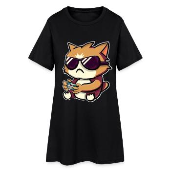 Katze Zocken Zocker Gamer Gaming - Frauen T-Shirt-Kleid - Schwarz - Vorne