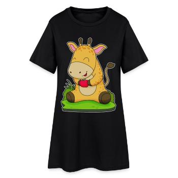 Giraffe Apfel  - Frauen T-Shirt-Kleid - Schwarz - Vorne