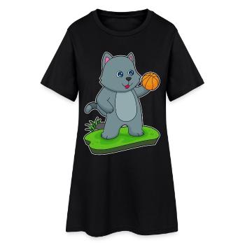 Cat Basketball Player Basketball - Women’s T-Shirt Dress - black - Front