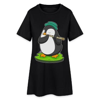 Pingouin Musicien Flûte Musique - Robe T-shirt Femme - noir - Devant