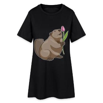Tulipe castor - Robe T-shirt Femme - noir - Devant
