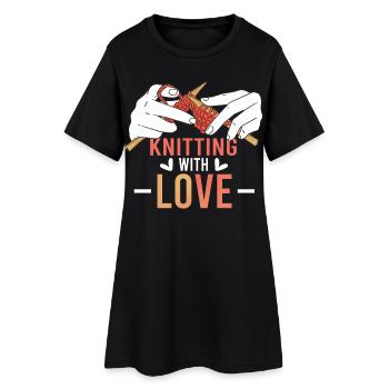 Knitting With Love – Stricken mit Herz - Frauen T-Shirt-Kleid - Schwarz - Vorne