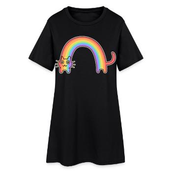 Regenbogenkatze. Buntes Design der Katze * - Frauen T-Shirt-Kleid - Schwarz - Vorne