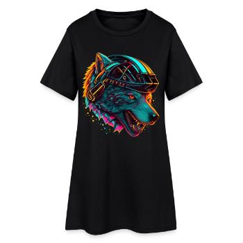 Loup Neon Casque Futuriste - Robe T-shirt Femme - noir - Devant