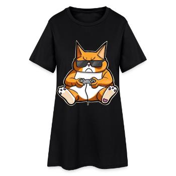 Gaming Katze Gamer Zocken Zocker - Frauen T-Shirt-Kleid - Schwarz - Vorne