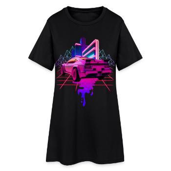 Retro Wave Sports Car Vaporwave - Women’s T-Shirt Dress - black - Front