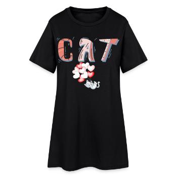 CAT - Frauen T-Shirt-Kleid - Schwarz - Vorne