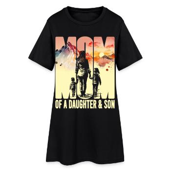 Mutter mit Tochter Sohn Muttertag Berge Mama Kind - Frauen T-Shirt-Kleid - Schwarz - Vorne