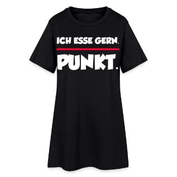 Ich esse gern. Punkt. | Lustiger Spruchshirt - Frauen T-Shirt-Kleid - Schwarz - Vorne