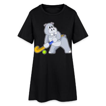 Hippopotamus Hockey sur gazon Stick - Robe T-shirt Femme - noir - Devant