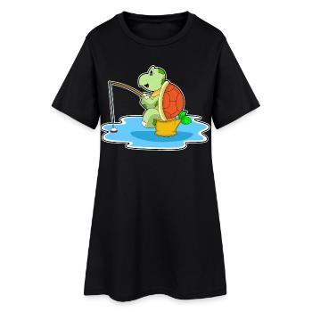 Canne à pêche Pêcheur Tortue Canne à pêche - Robe T-shirt Femme - noir - Devant