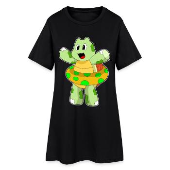 Schildkröte Schwimmen Schwimmring Sommer - Frauen T-Shirt-Kleid - Schwarz - Vorne