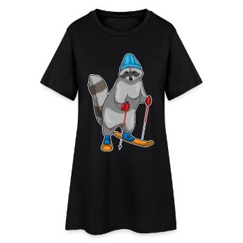 Waschbär Skifahrer Ski - Frauen T-Shirt-Kleid - Schwarz - Vorne