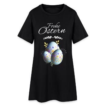 Blumen Ostereier Frohe Ostern - Frauen T-Shirt-Kleid - Schwarz - Vorne