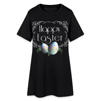 Happy Easter lettering with Easter eggs - Women’s T-Shirt Dress - black - Front