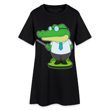 Crocodile Teacher Pointing Stick School - Women’s T-Shirt Dress - black - Front