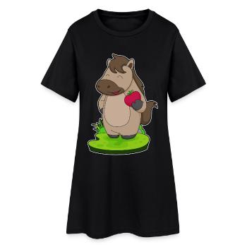 Pferd Apfel - Frauen T-Shirt-Kleid - Schwarz - Vorne