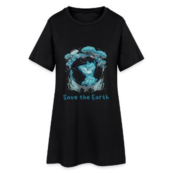 Gardien de la Terre : Globe et arbres turquoise - Robe T-shirt Femme - noir - Devant