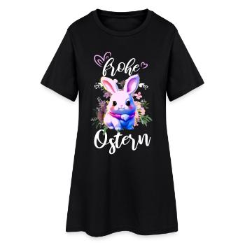 süßes Kaninchen floral frohe Ostern - Frauen T-Shirt-Kleid - Schwarz - Vorne