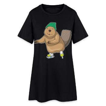 Biber Eislaufen Schlittschuhe - Frauen T-Shirt-Kleid - Schwarz - Vorne