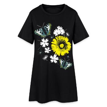 Fleurs Chrysanthèmes Papillons Été - Robe T-shirt Femme - noir - Devant
