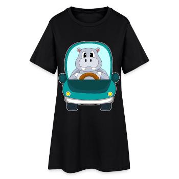 Hippopotame voiture - Robe T-shirt Femme - noir - Devant
