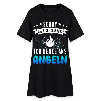 Lustiges Angler Design - Funny Fischer Motiv - Frauen T-Shirt-Kleid - Schwarz - Vorne