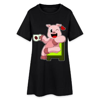 Tasse de café en cochon - Robe T-shirt Femme - noir - Devant