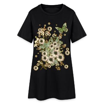 Fleurs sur fleurs - Fleurs Flora Papillon - Robe T-shirt Femme - noir - Devant