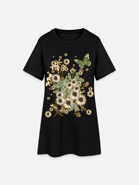 Blossoms over blossoms - Flowers Flora Butterfly - Women’s T-Shirt Dress - black