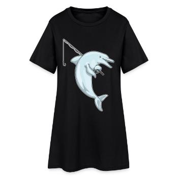 Canne à pêche Dolphin Pêcheur Canne à pêche - Robe T-shirt Femme - noir - Devant