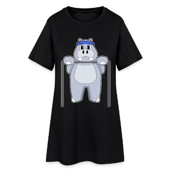 Hippopotamus Bodybuilders Tractions Culturisme - Robe T-shirt Femme - noir - Devant