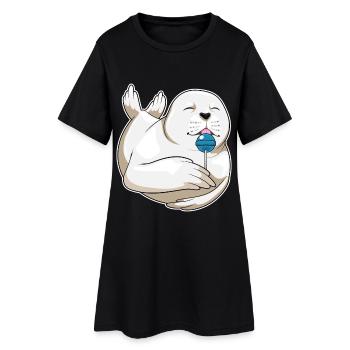 Seehund Lutscher  - Frauen T-Shirt-Kleid - Schwarz - Vorne