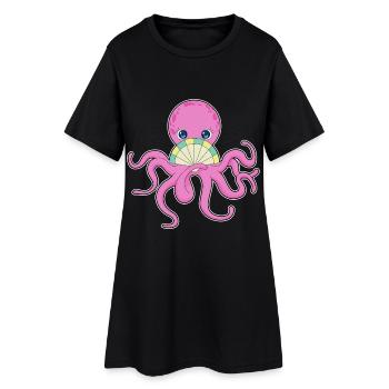 Ventilateur à main de pieuvre - Robe T-shirt Femme - noir - Devant