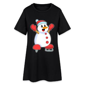 Patinage de Noël Snowman - Robe T-shirt Femme - noir - Devant