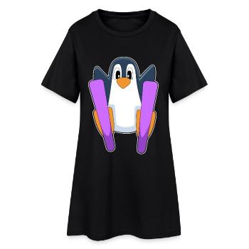 Penguin Skier Ski - Robe T-shirt Femme - noir - Devant